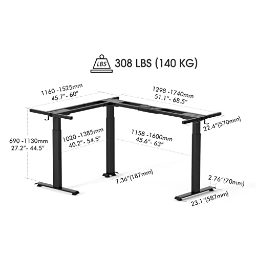 Triple Motor L Shaped Electric Standing Desk Frame, Black (Frame Only) A13728