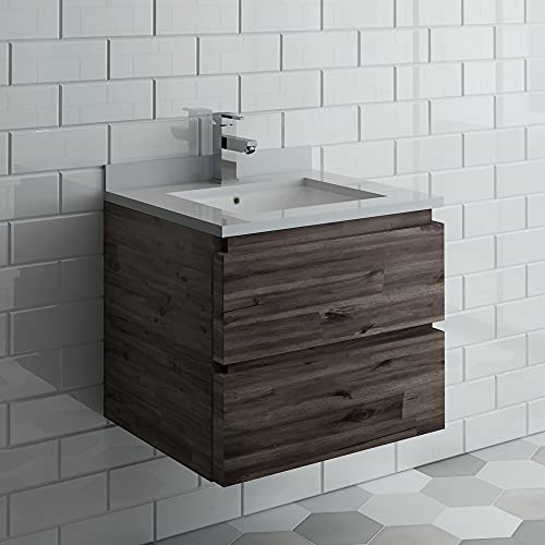 24 Inch Wall Hung Bathroom Vanity with Quartz Countertop and Ceramic Sink U193