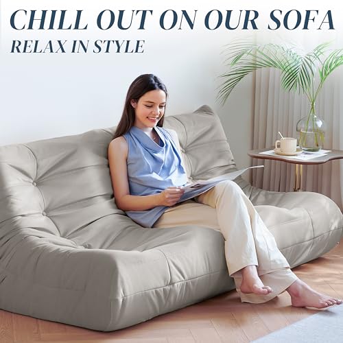 3-Seater Beige Suede Microfiber Bean Bag Chair U688618