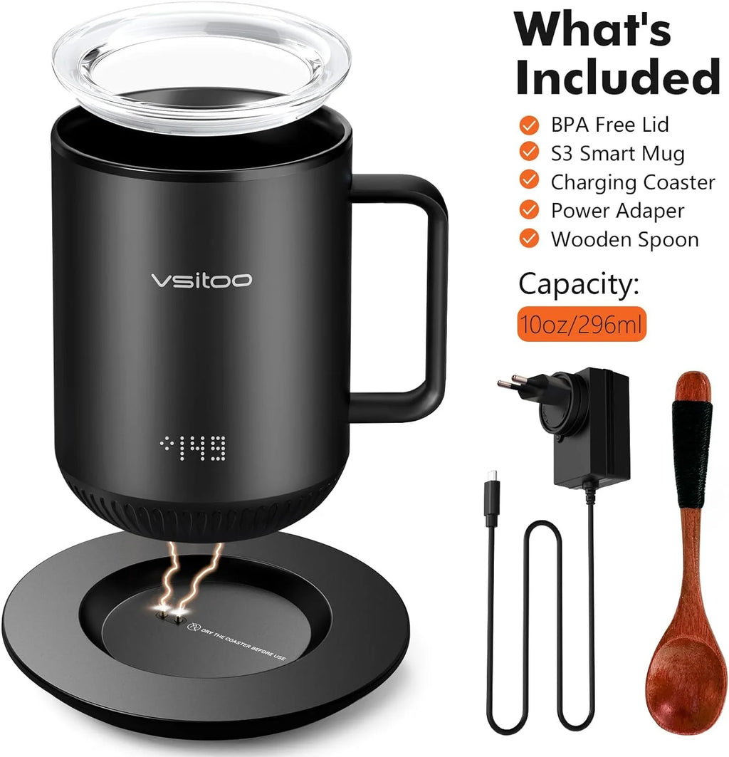 Black Self Heating Coffee Mug 10 oz with Lid P369