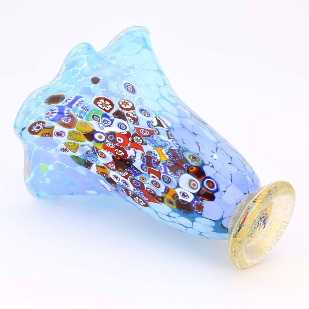 Aqua Murano Glass Millefiori Vase I488
