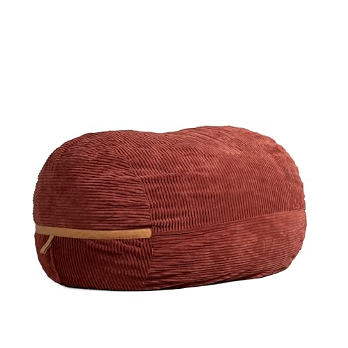 Deep Terracotta Corded Plush 6 feet Foam Filled Bean Bag Chair with Removable Cover T400448