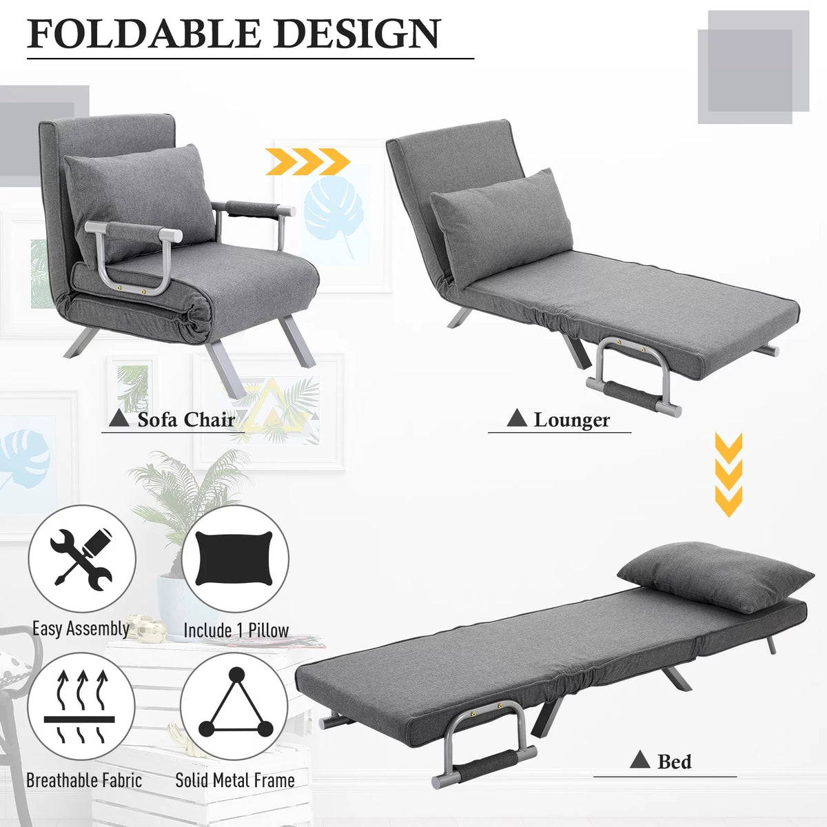 Light Grey Folding Sofa Bed Sleeper Chair P29453