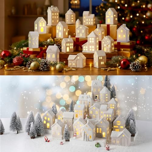 16 Pcs LED Ceramic Christmas Village Set O7686