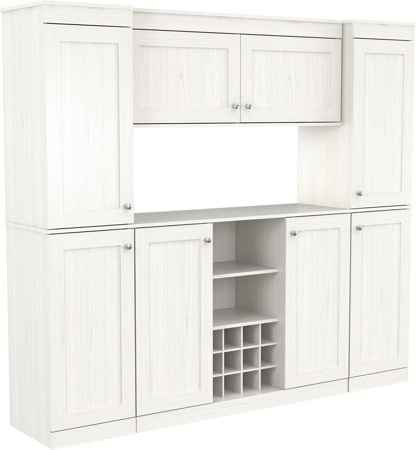 4-Piece Buffet Storage System with 2 Tall/Slim Cabinets, Washed Oak G9794