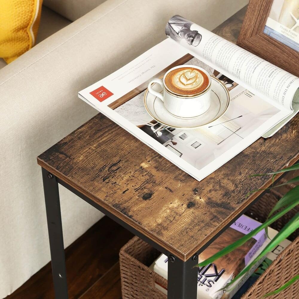 Industrial Rustic Brown Side Table with Mesh Shelf D832799