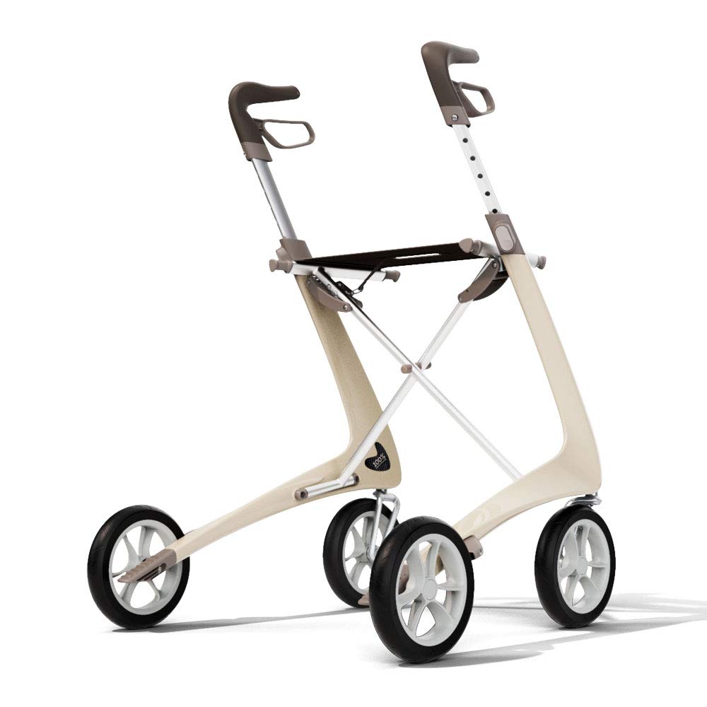 Carbon Ultralight Rollator Walker with Organizer Bag, Regular Track, 16.5" x 24" Seat, Oyster White J7553