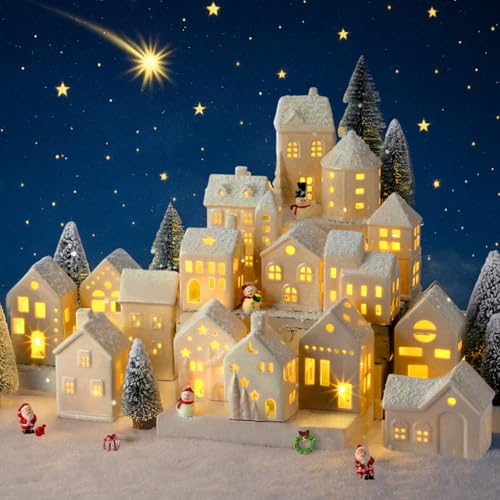 16 Pcs LED Ceramic Christmas Village Set O7686
