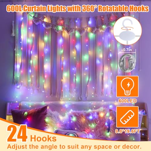 19.6ft x 9.8ft Warm White Curtain String Light Q3334