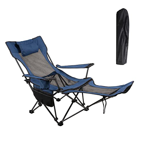 Camping Folding Chair with Foot Rest, Cup Holder, Removable Storage Bag (Blue) G9880