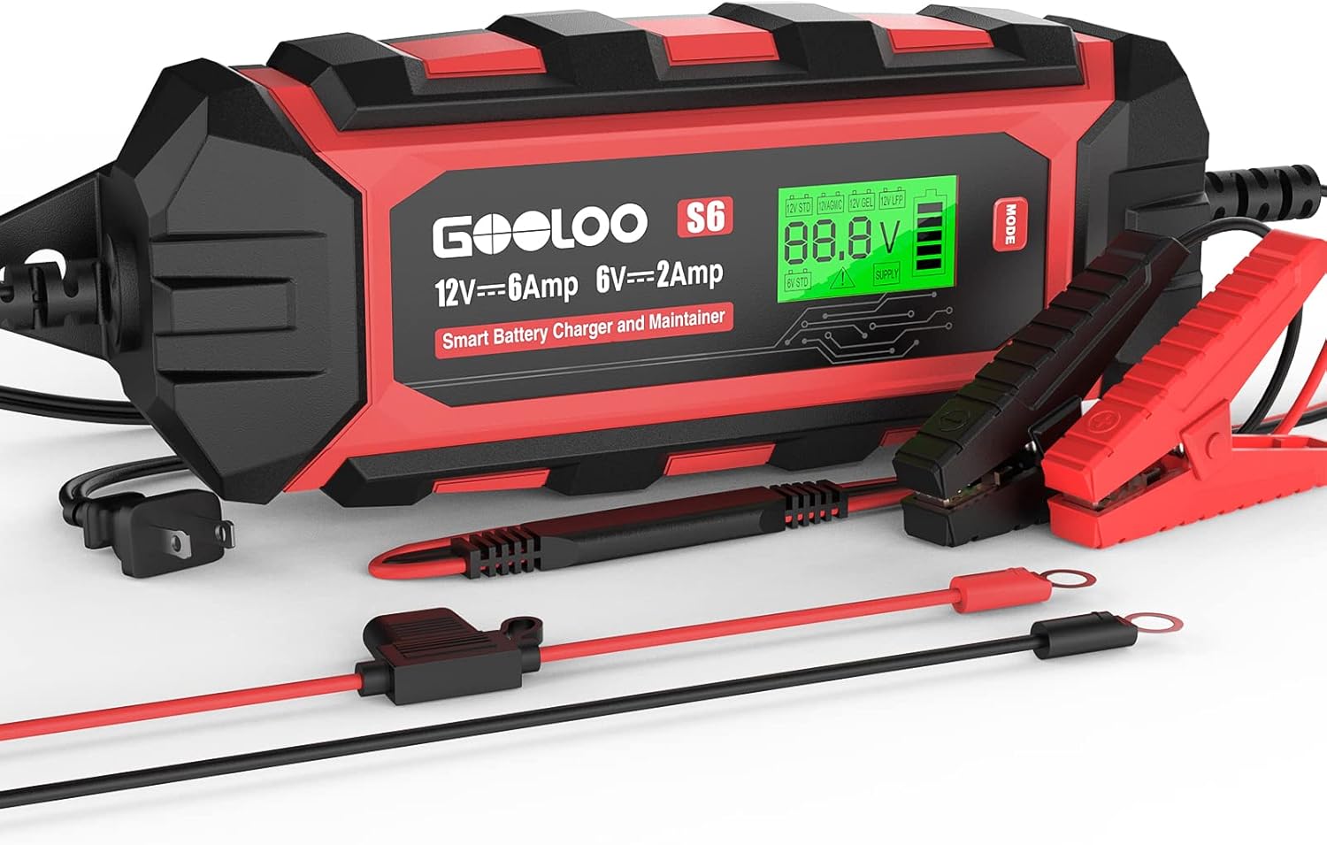 6 Amp 6V 12V Battery Charger Maintainer for Lead-Acid Battery Up to 150Ah LCD Display Pack of 2 J557597