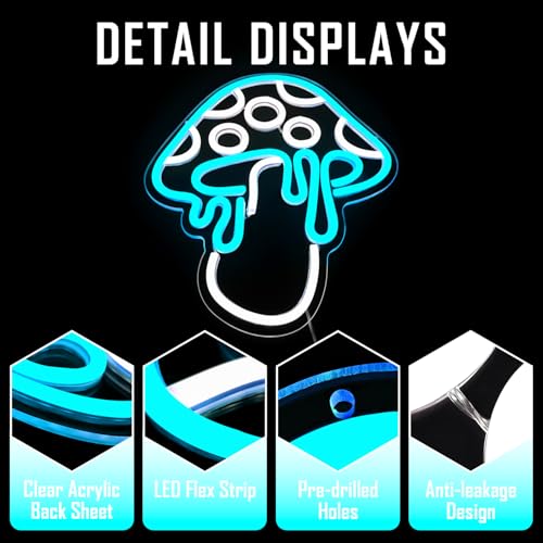 Ice Blue Dimmable Led Mushroom Neon Sign Night Light 3d Wall Art R931634