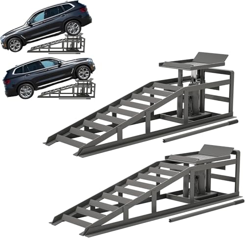 2 Pack Hydraulic Car Ramps 5T 10000lbs Low Profile Lift Height 11.61-16.21 Inches J584157