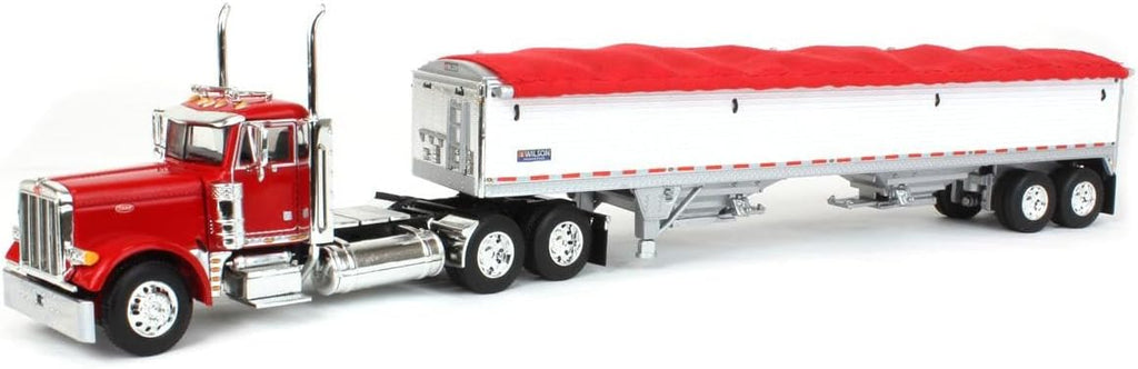 Red Peterbilt 379 Day Cab with White Wilson Pacesetter Grain Trailer E583
