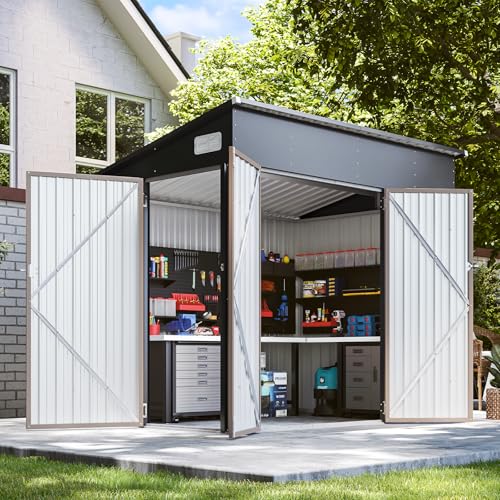 Black Galvanized Steel Triple Doors Lean to Shed K7156