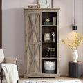 Tall Storage Cabinet Bookcase with Sliding Barn Door and Adjustable Shelf I423