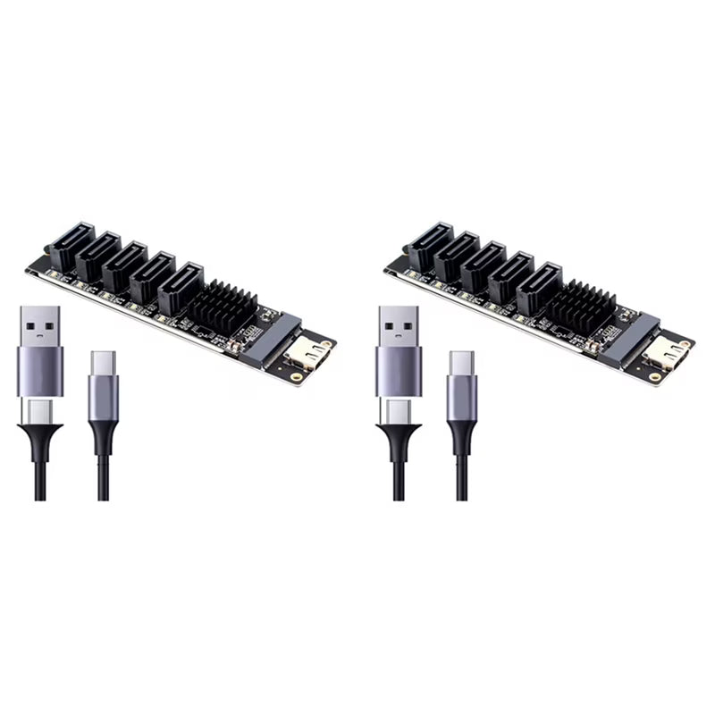 2X TYPE-C to SATA3.0 5 Ports Adapter Converter Card 6Gbps USB10G for SSD HDD Expansion, Black J978
