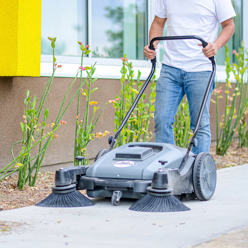 38" Walk Behind Push Sweeper with Triple Power Side Brooms I136773