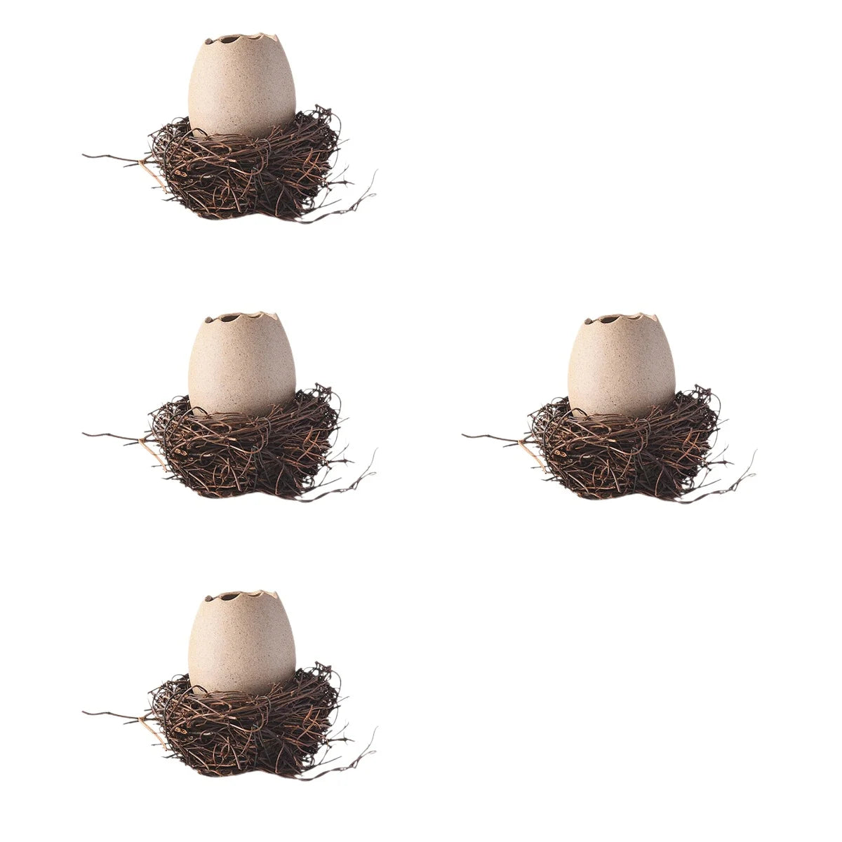 4 Sets Small Ceramic Vase Succulent Planter with Bird Nest V94560