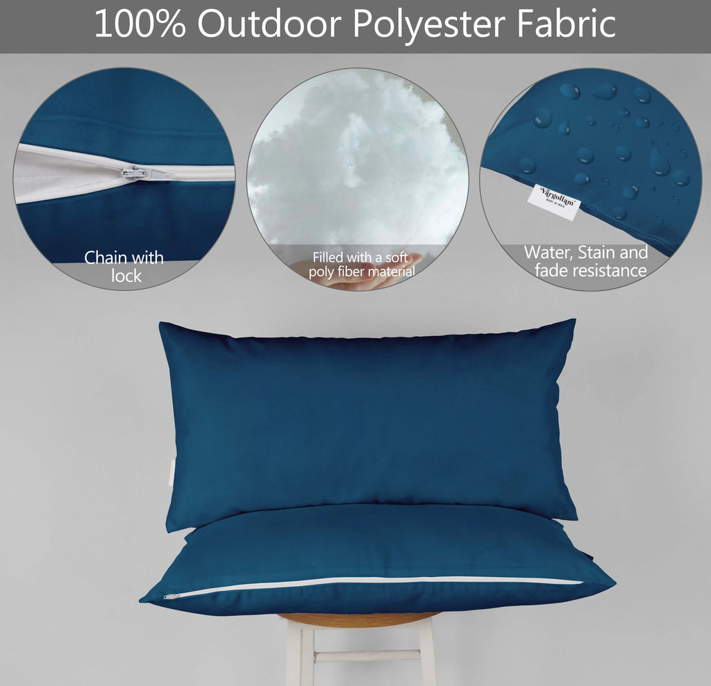 Navy Blue Set of 2 Polyester Lumbar Throw Pillow Q30145