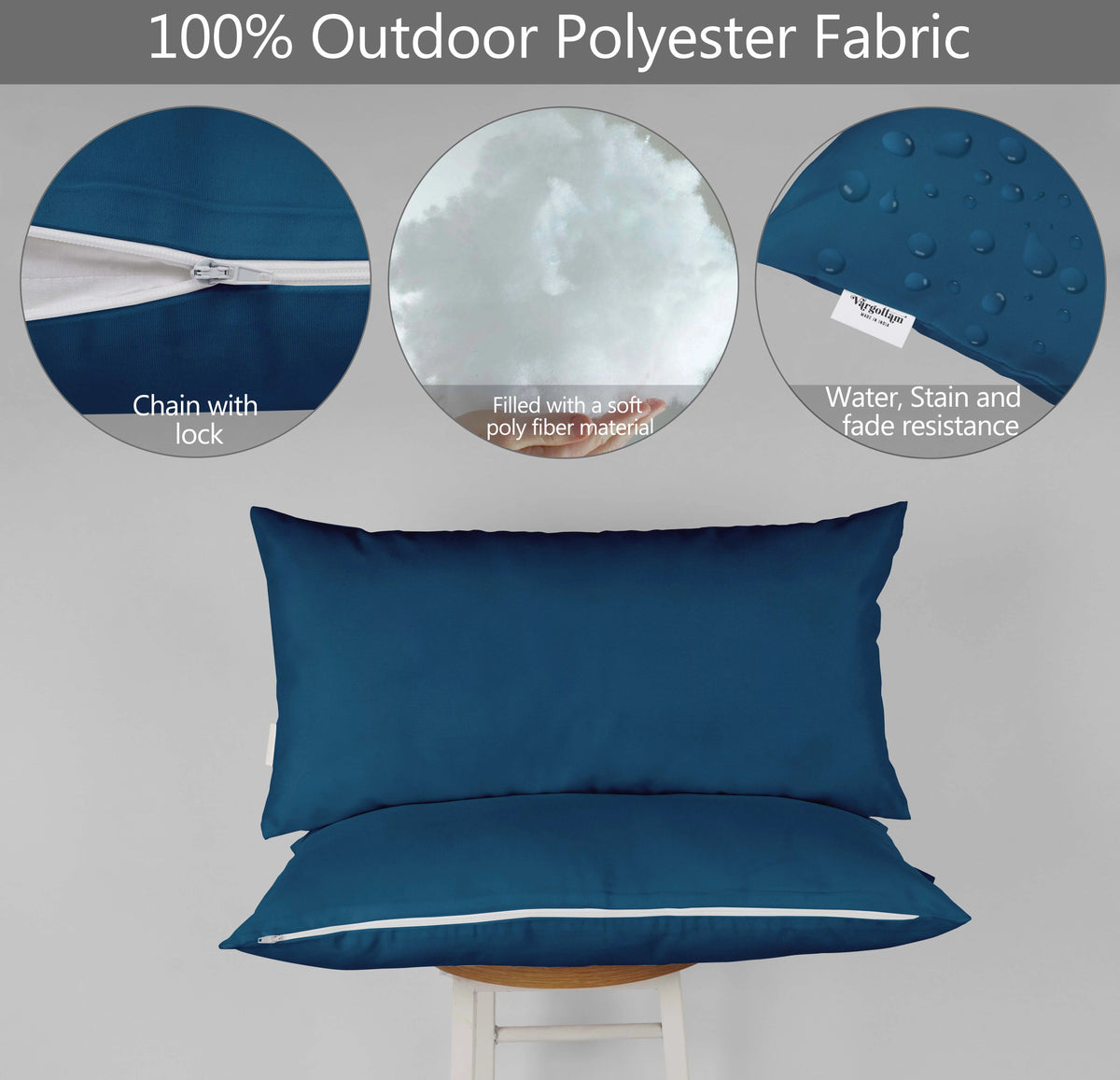 Navy Blue Set of 2 Polyester Lumbar Throw Pillow Q30145