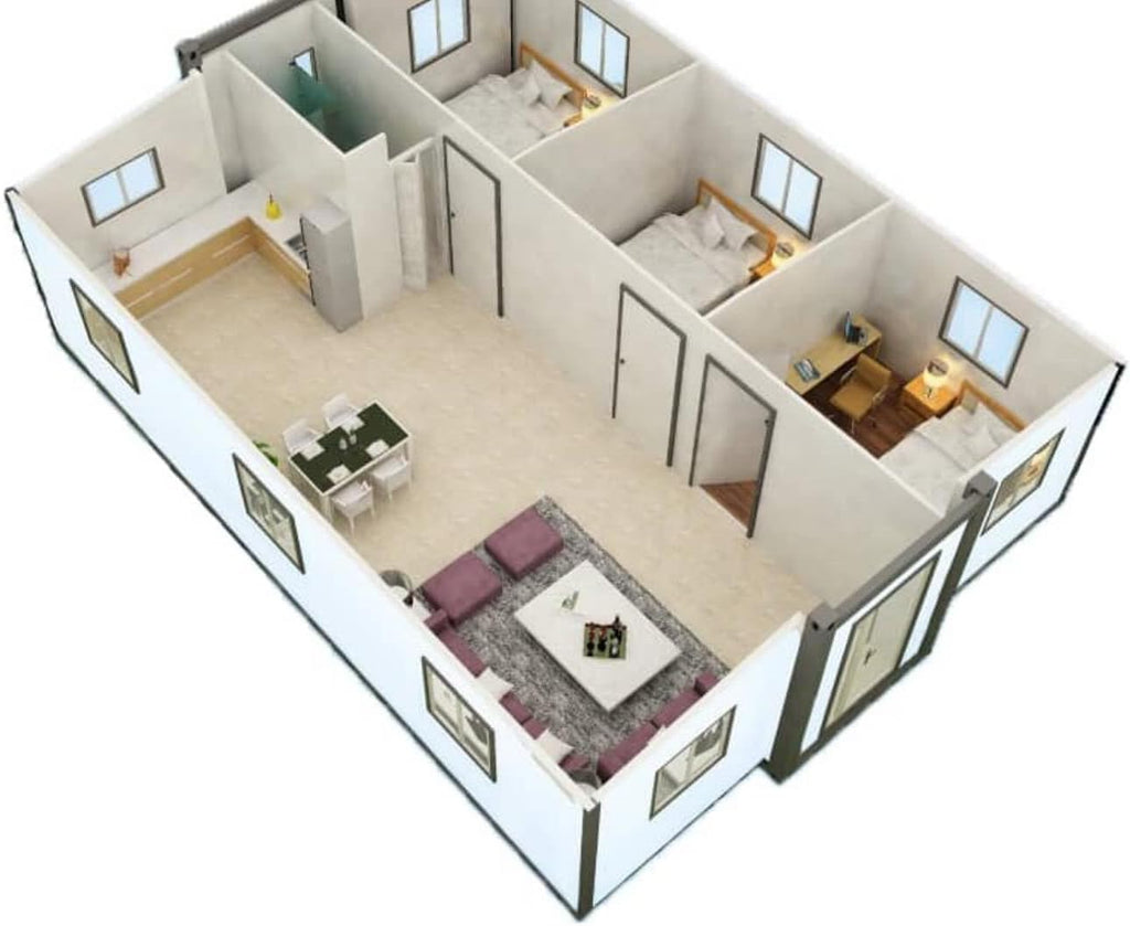40FT Portable Prefab House with 3 Bedroom 1 Bathroom and Kitchen Z7296