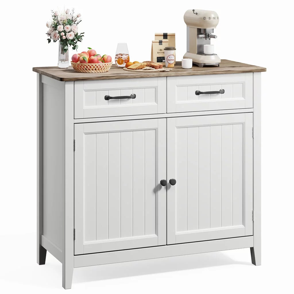 Grey Kitchen Sideboard Buffet Cabinet with Drawers and Adjustable Shelf T7107