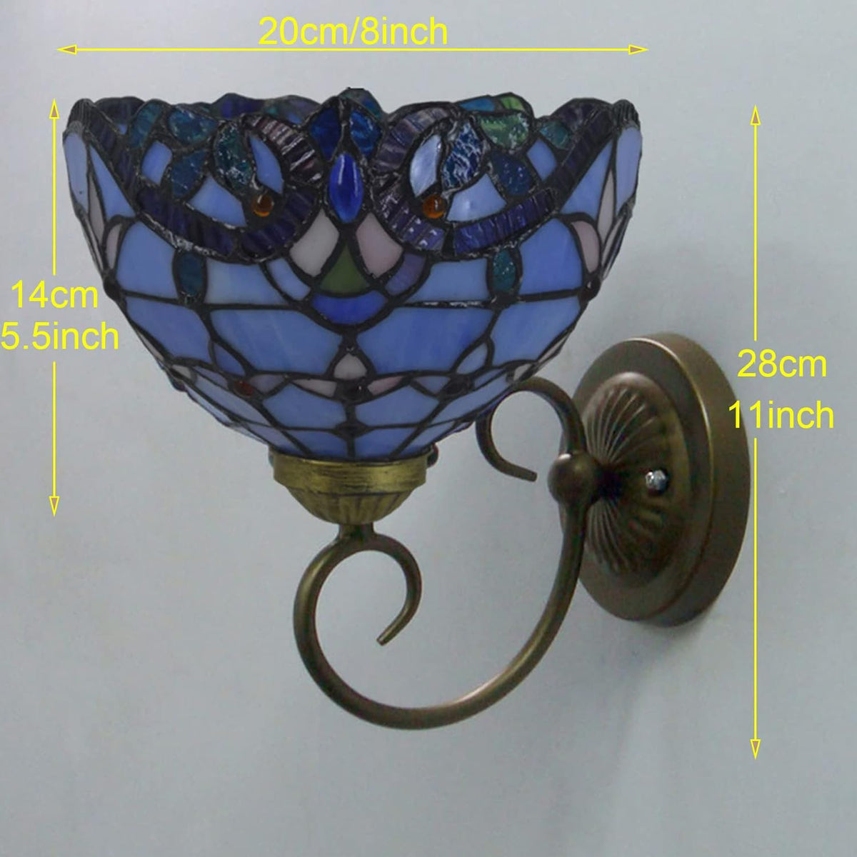 Set of Two Hand-Made Stained Glass Wall Sconce Light Fixtures, Blue R7373