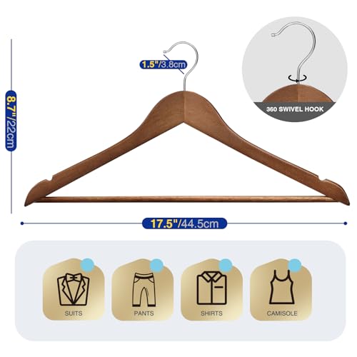 30-Pack Wooden Clothes Hangers with Rotatable Hook B537