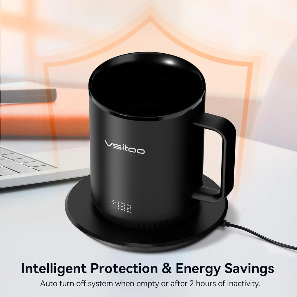 Black Self Heating Coffee Mug 10 oz with Lid P369