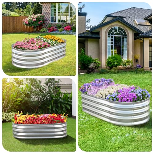 Galvanized Raised Garden Bed Planter Boxes, Large Oval Metal, Silver D80477