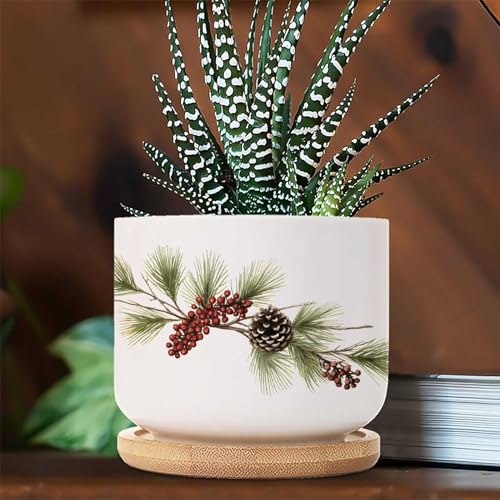 Blue and White Porcelain Ceramic Planters with Bamboo Trays S5532
