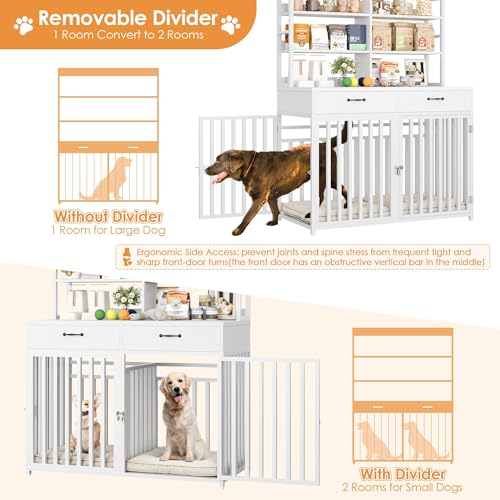 Black Wood & Metal Large Dog Crate Furniture with 4-Tier Shelves and 2 Storage Drawers T626099