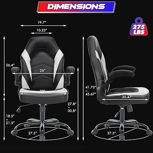 Black White Ergonomic PU Leather Swivel Desk Chair with Flip-up Armrest S98297