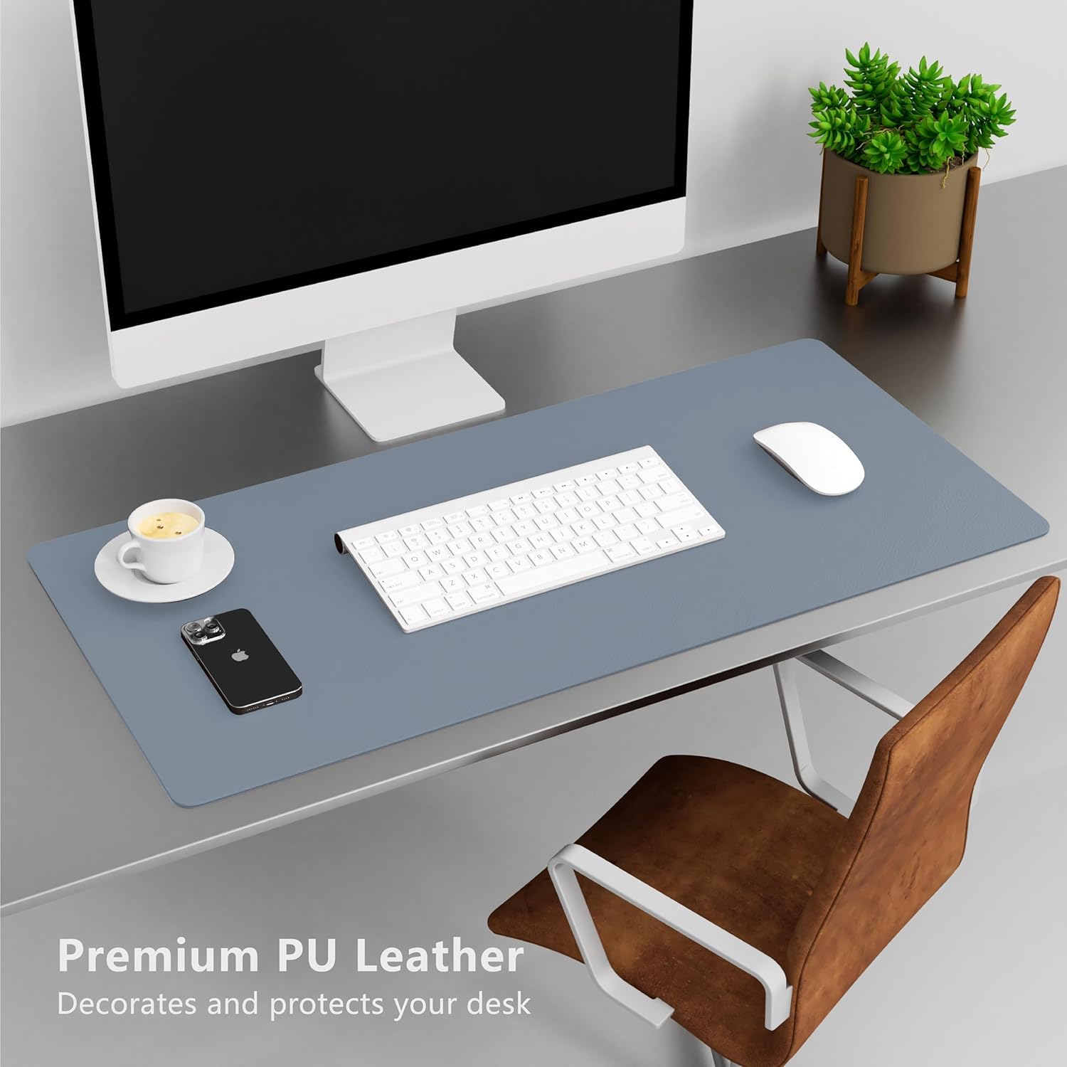 Azure Blue 35.4''x16.9'' Waterproof PU Leather Desk Pad P658