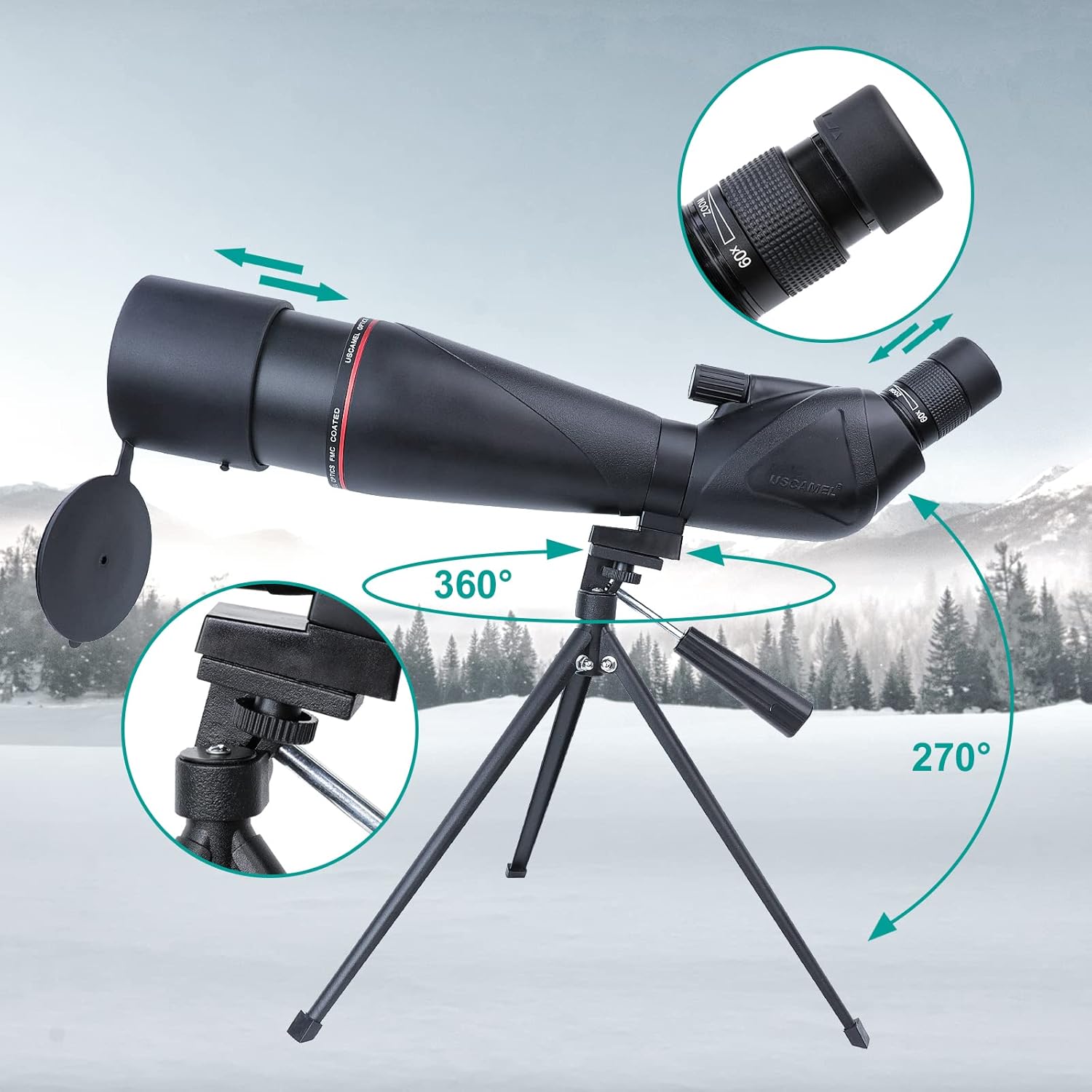 20-60x80 Waterproof BAK4 Spotting Scope with Tripod E116