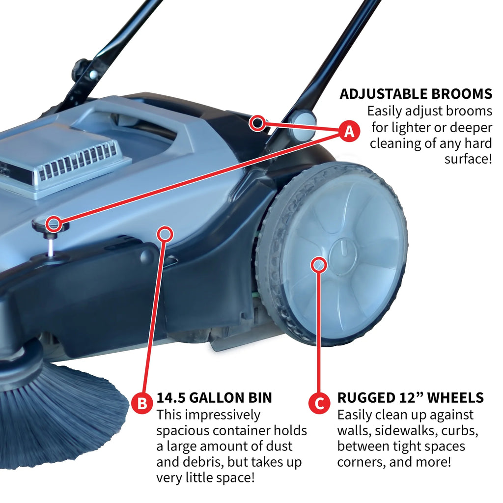 38" Walk Behind Push Sweeper with Triple Power Side Brooms I136773