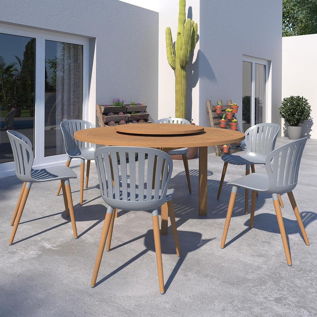 7-Piece Round Dining Set, Eucalyptus Wood, Brown H8065