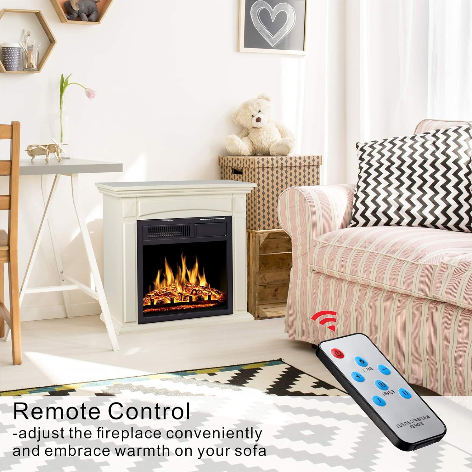 26’’ Electric Fireplace Heater with Remote Control, White I999498