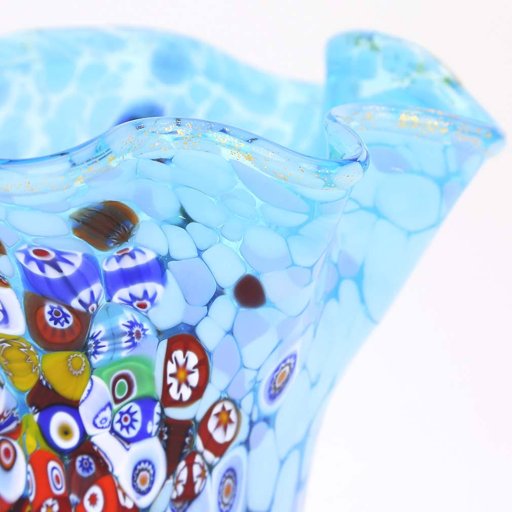 Aqua Murano Glass Millefiori Vase I488