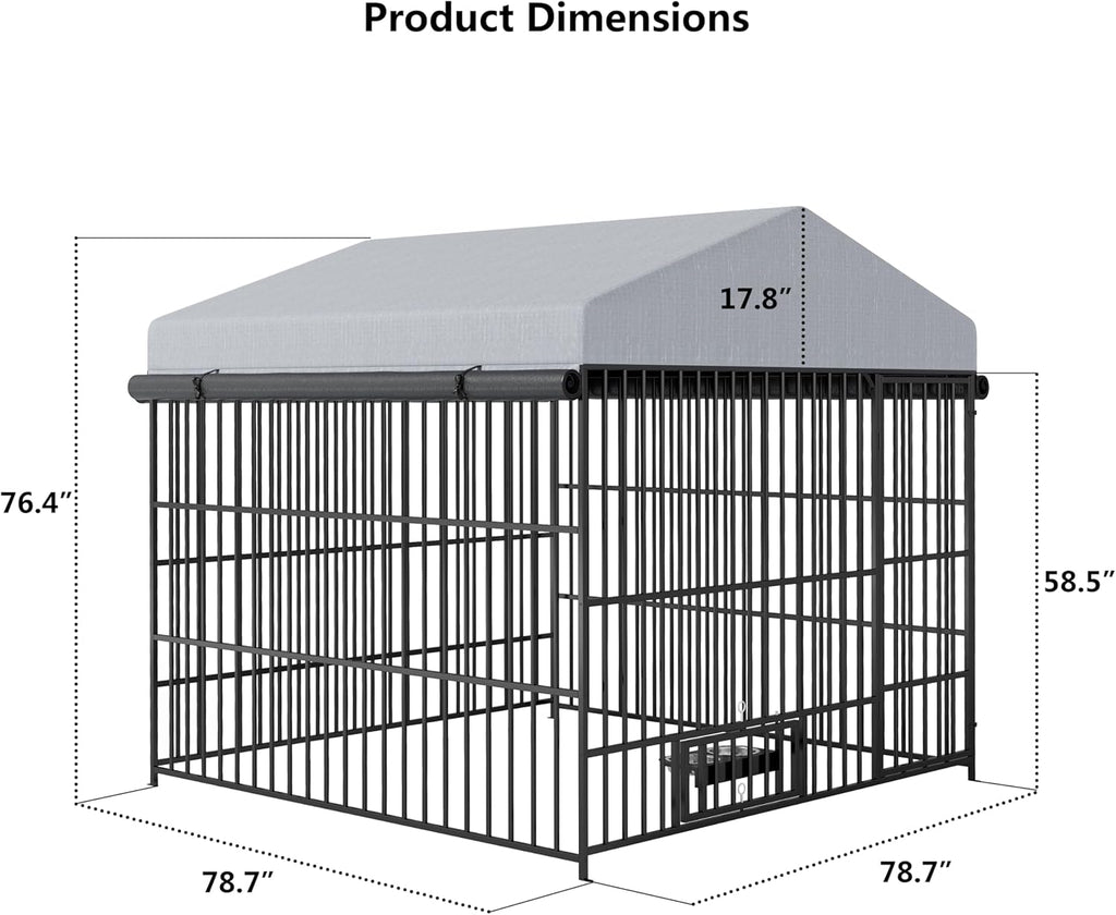 Large Outdoor Metal Dog Kennel with Waterproof Cover Roof (6.6'L x 6.6'W x 6.4'H) O700
