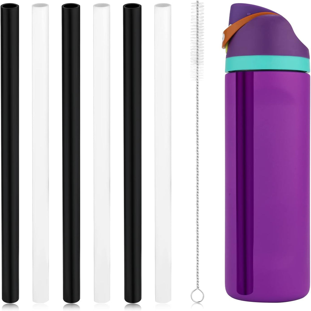 6pcs Reusable Plastic Straws with Cleaning Brush for 24 oz Water Bottle I808