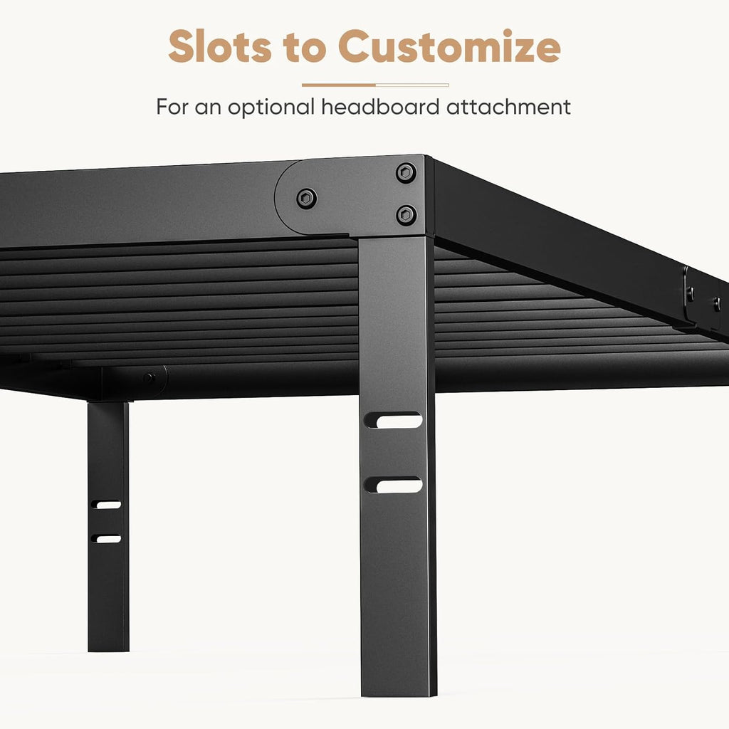 Twin Size Metal Platform Bed Frame with Steel Slat Support, Black K149