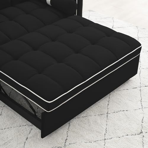 Beige Convertible Sleeper Sofa with Pullout Bed D57629