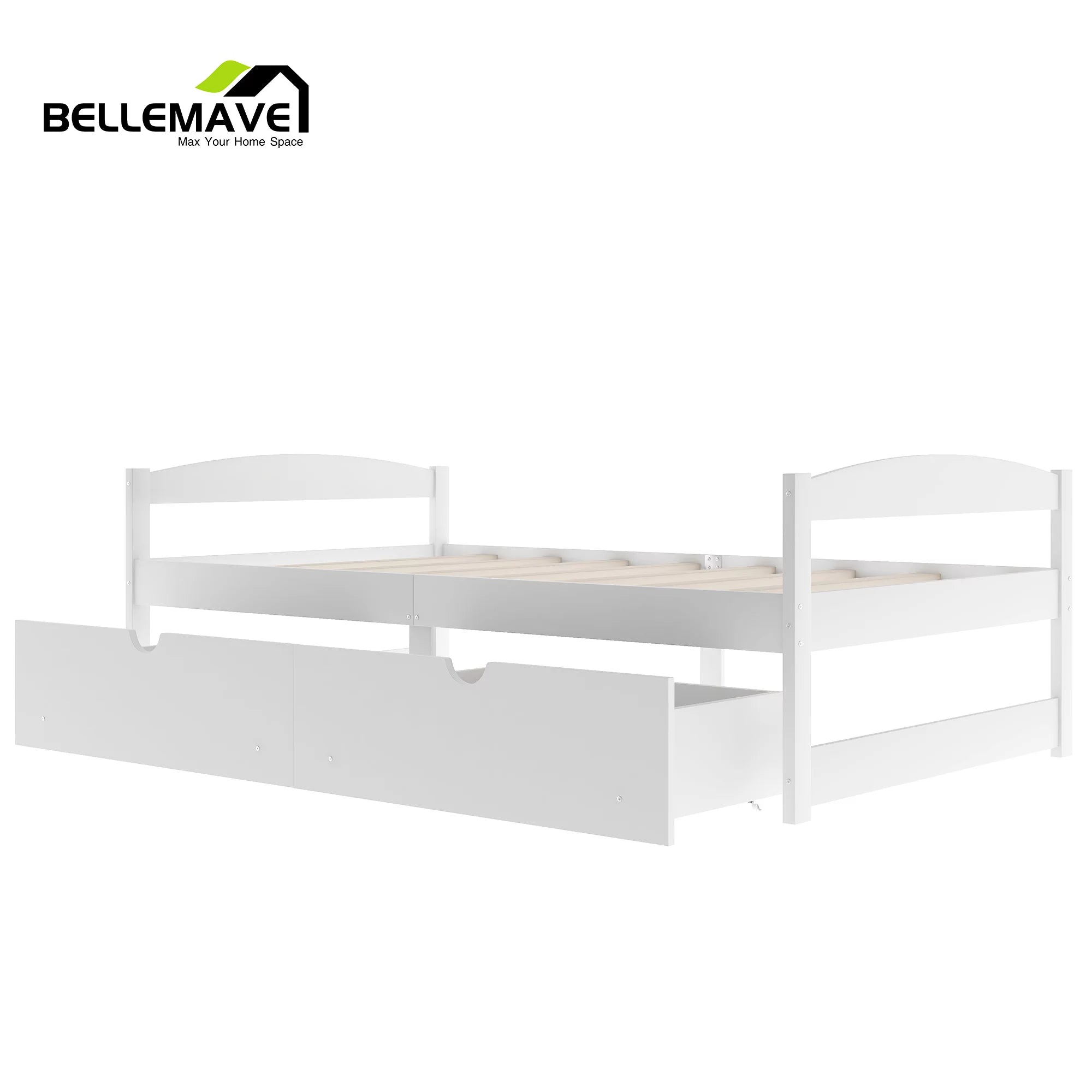 White Twin Size Platform Bed with 2 Drawers N820