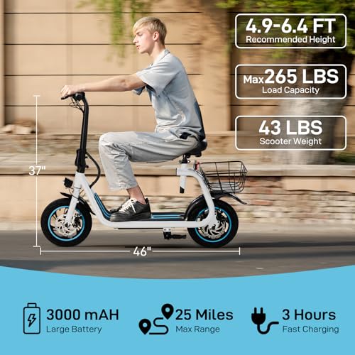 Foldable Electric Scooter with 12" Pneumatic Tire, Seat, Wide Deck, Dual Disc Brake F505963