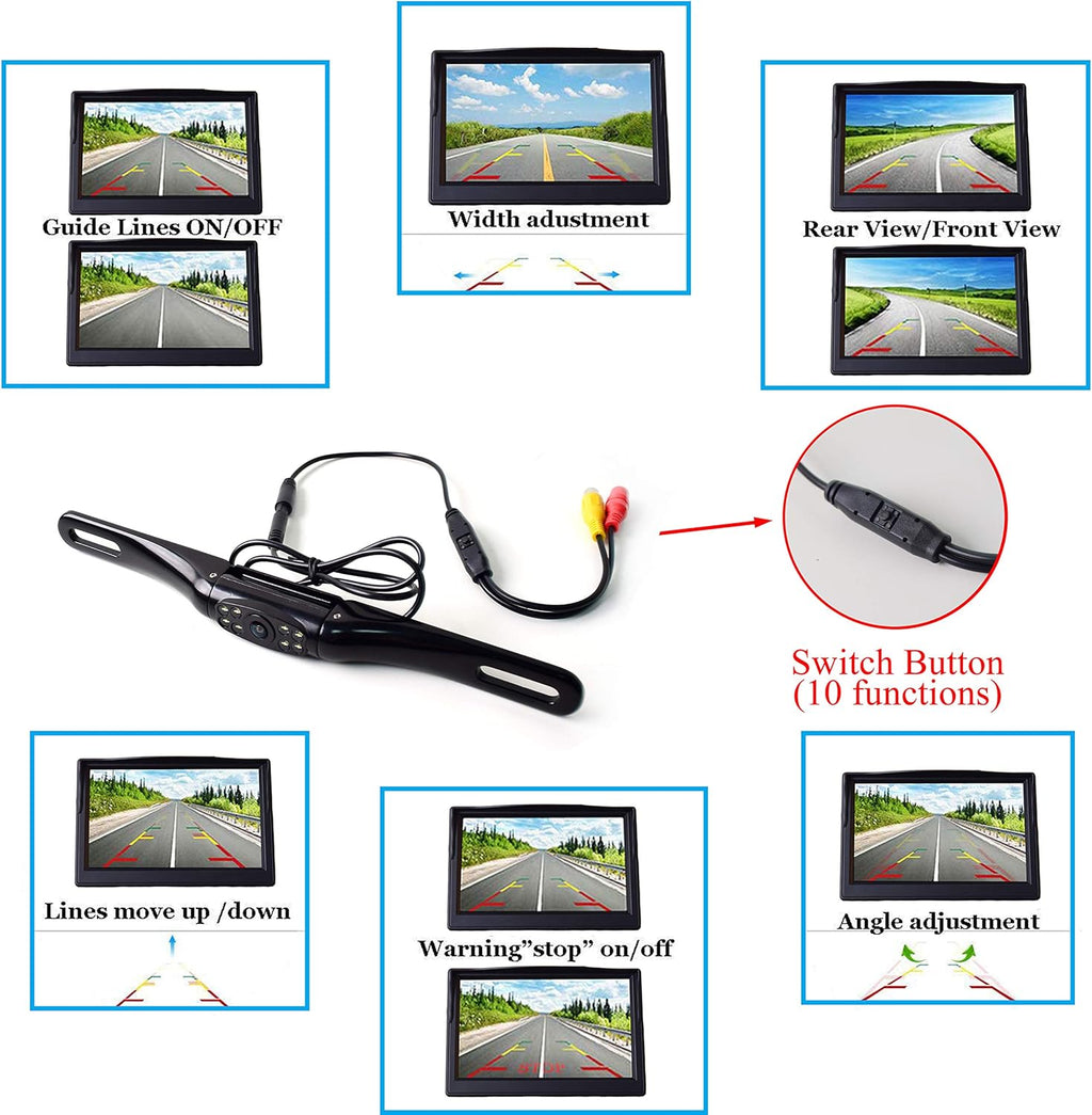 5 TFT LCD Monitor License Plate Backup Camera with 8 LED Night Vision R752