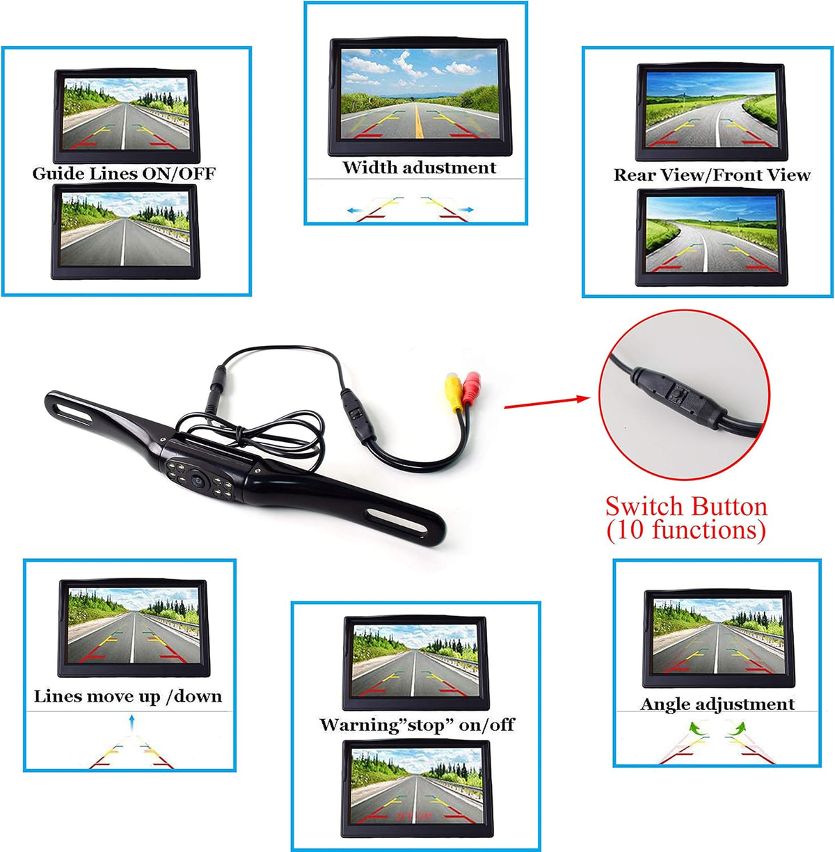 5 TFT LCD Monitor License Plate Backup Camera with 8 LED Night Vision R752