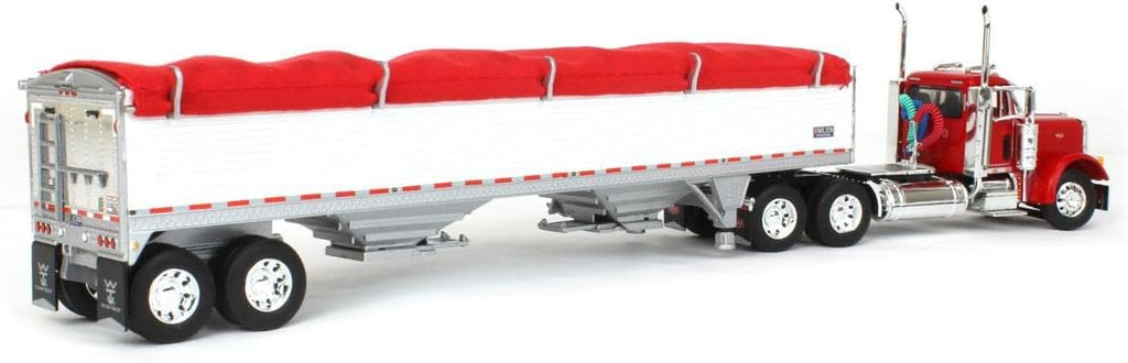 Red Peterbilt 379 Day Cab with White Wilson Pacesetter Grain Trailer E583