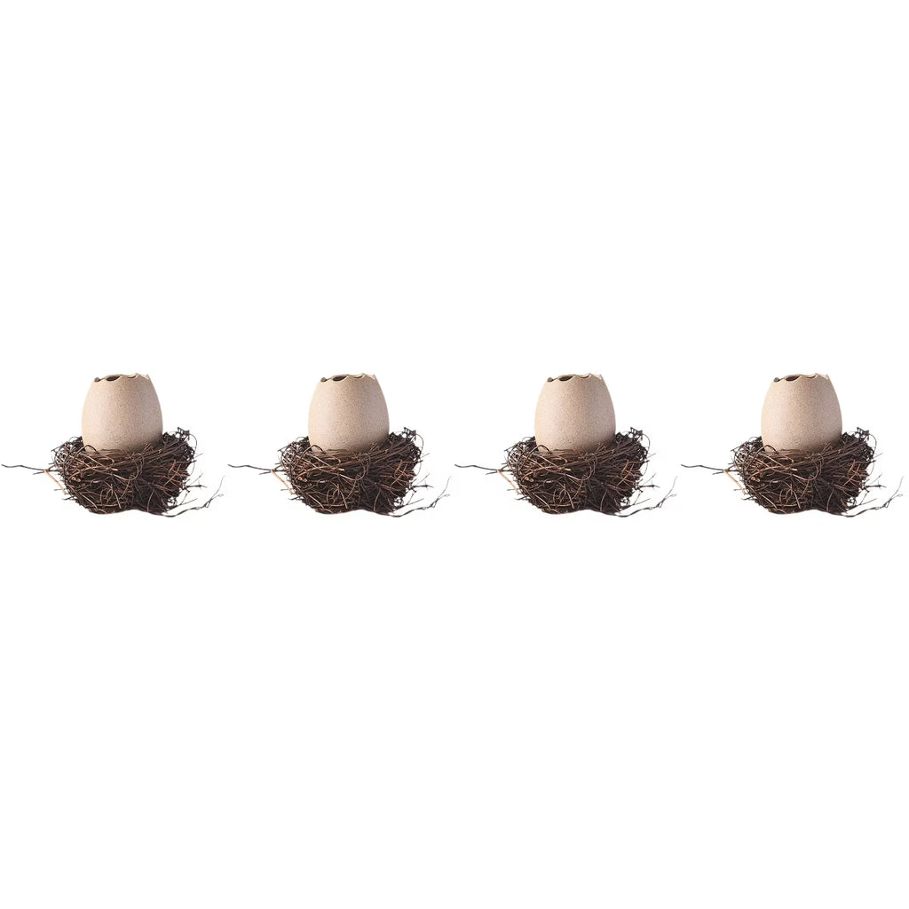 4 Sets Small Ceramic Vase Succulent Planter with Bird Nest V94560
